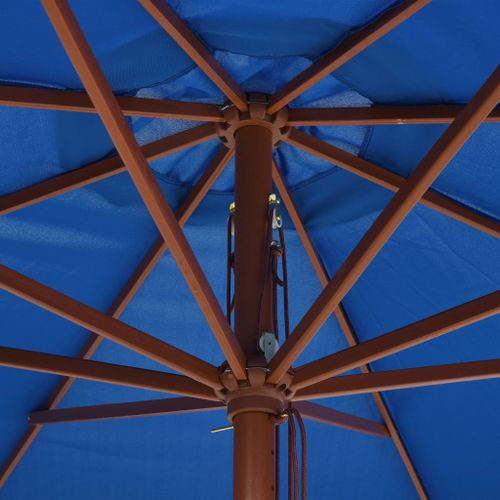 Parasol d'extérieur avec mât en bois 350 cm Bleu - Photo n°3; ?>