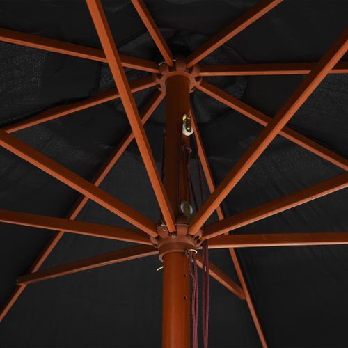 Parasol d'extérieur avec mât en bois 350 cm Noir - Photo n°2; ?>