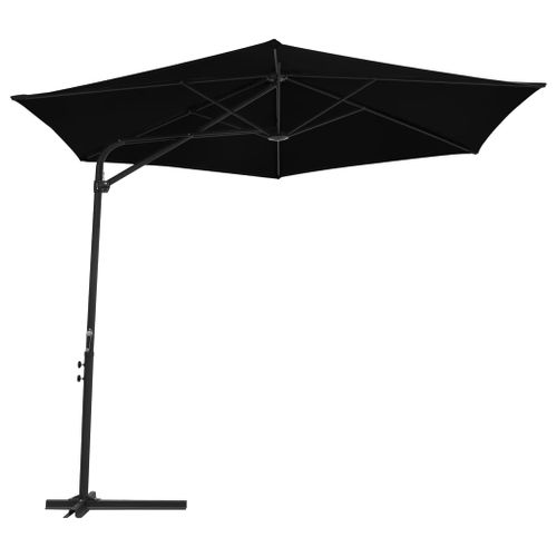 Parasol d'extérieur déporté avec mât en acier 300 cm Noir - Photo n°3; ?>