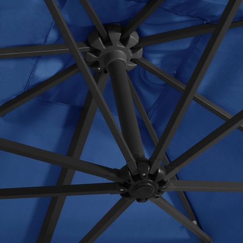 Parasol déporté avec LED et mât en acier 250x250 cm Bleu azuré - Photo n°2; ?>