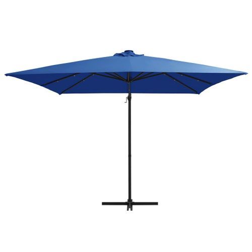 Parasol déporté avec LED et mât en acier 250x250 cm Bleu azuré - Photo n°3; ?>