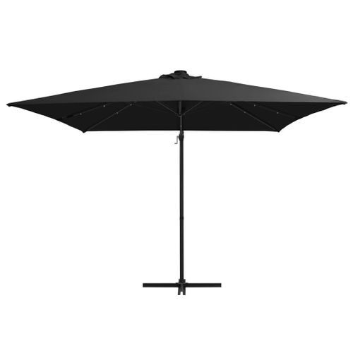 Parasol déporté avec LED et mât en acier 250x250 cm Noir - Photo n°3; ?>