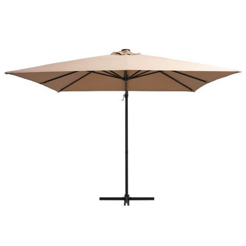 Parasol déporté avec LED et mât en acier 250x250 cm Taupe - Photo n°3; ?>