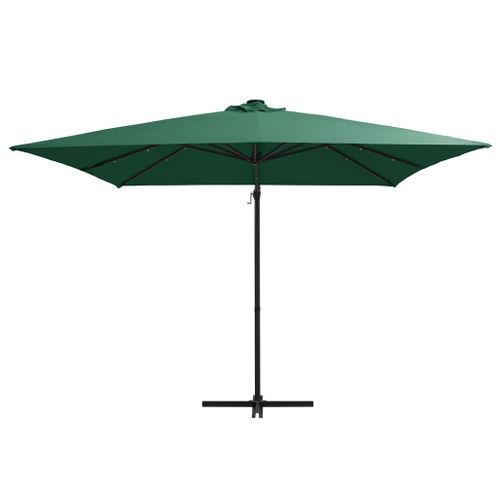 Parasol déporté avec LED et mât en acier 250x250 cm Vert - Photo n°3; ?>