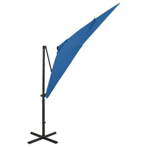 Parasol déporté avec mât et lumières LED Bleu azuré 250 cm - Photo n°3; ?>