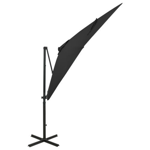 Parasol déporté avec mât et lumières LED Noir 250 cm - Photo n°3; ?>