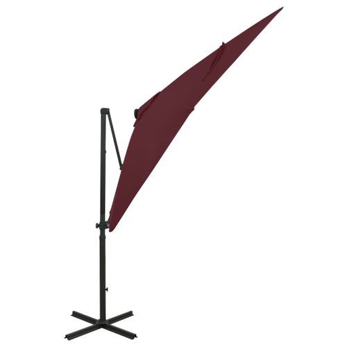 Parasol déporté avec mât et lumières LED Rouge bordeaux 250 cm - Photo n°3; ?>