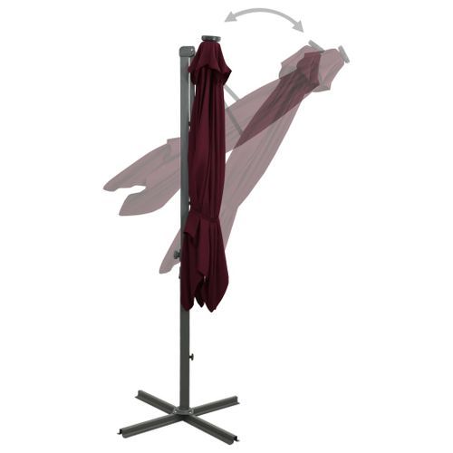 Parasol déporté avec mât et lumières LED Rouge bordeaux 300 cm 3 - Photo n°3; ?>