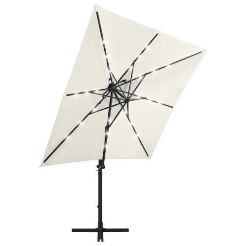 Parasol déporté avec mât et lumières LED Sable 250 cm - Photo n°3; ?>