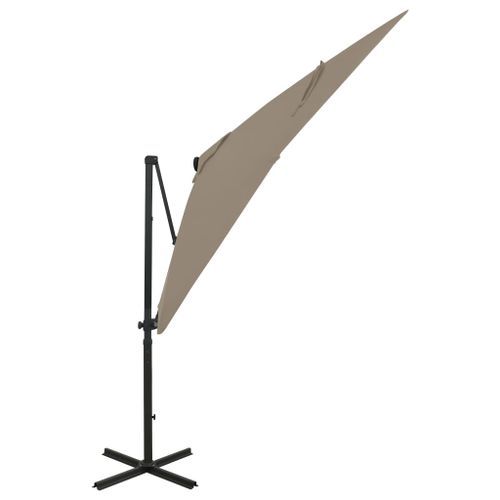 Parasol déporté avec mât et lumières LED Taupe 250 cm - Photo n°3; ?>