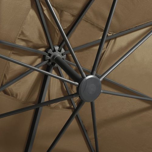 Parasol déporté avec mât et lumières LED Taupe 300 cm 2 - Photo n°2; ?>