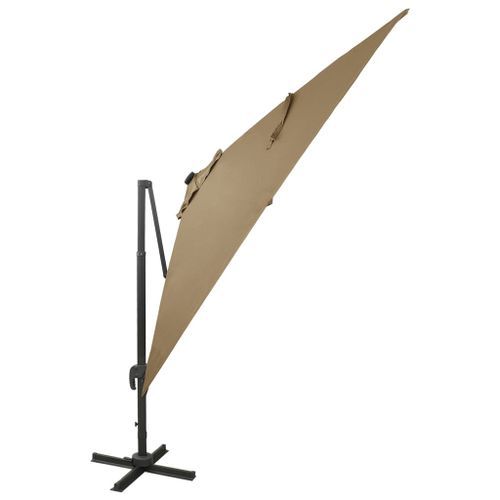 Parasol déporté avec mât et lumières LED Taupe 300 cm 2 - Photo n°3; ?>