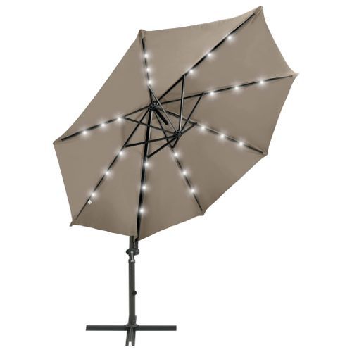 Parasol déporté avec mât et lumières LED Taupe 300 cm 3 - Photo n°3; ?>