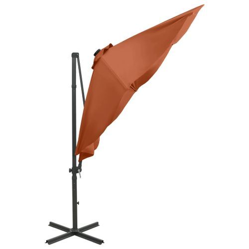 Parasol déporté avec mât et lumières LED Terre cuite 300 cm 3 - Photo n°2; ?>