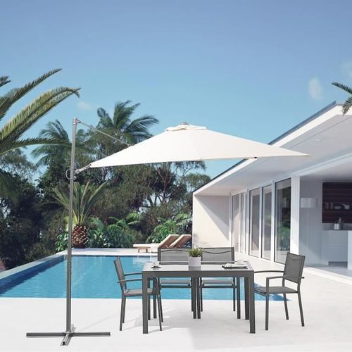 Parasol déporté carré 2,45 x 2,45m - Mat en aluminium avec toile polyester 180g - Beige - Photo n°2; ?>