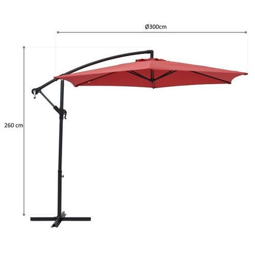 Parasol déporté diametre 3m - structure en aluminium avec toile polyester 180g- Rouge - Tohota - Photo n°3; ?>