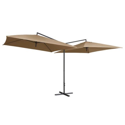 Parasol double avec mât en acier 250 x 250 cm Taupe - Photo n°3; ?>