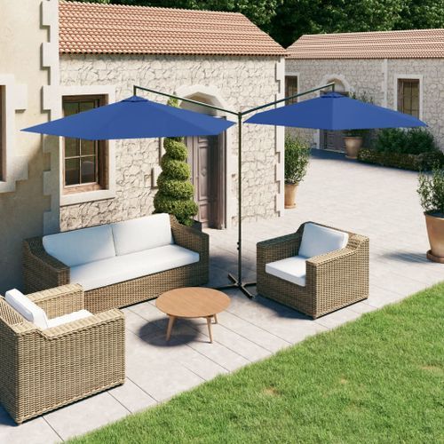 Parasol double avec mât en acier Bleu azuré 600 cm - Photo n°2; ?>