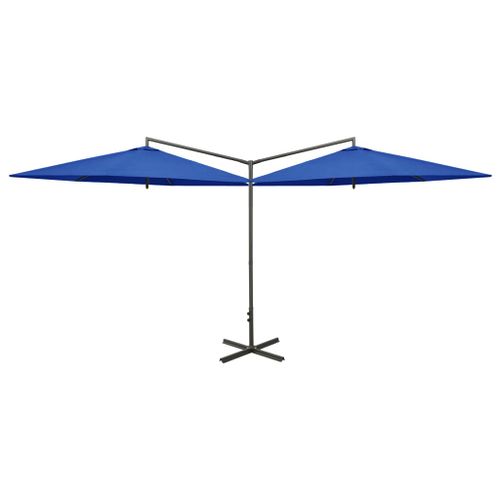 Parasol double avec mât en acier Bleu azuré 600 cm - Photo n°2; ?>