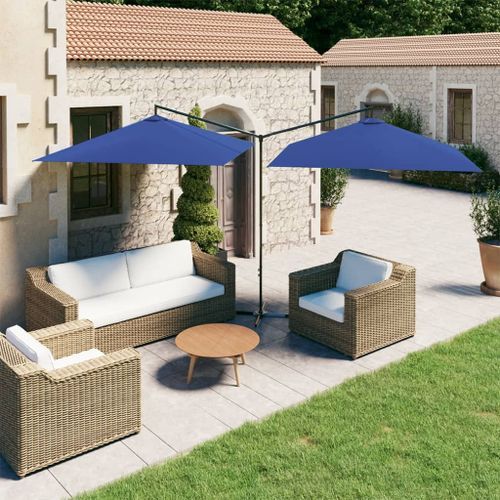 Parasol double avec mât en acier Bleu azuré 600x300 cm - Photo n°2; ?>