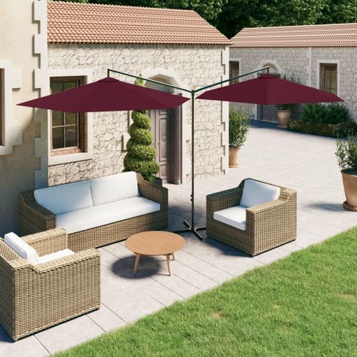 Parasol double avec mât en acier Rouge bordeaux 600 cm - Photo n°2; ?>