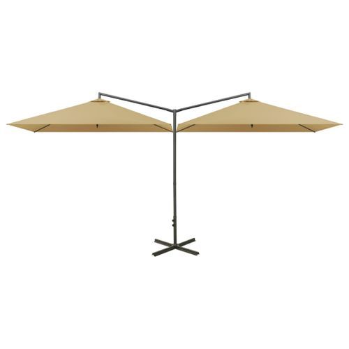 Parasol double avec mât en acier Taupe 600x300 cm - Photo n°2; ?>