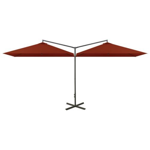 Parasol double avec mât en acier Terre cuite 600x300 cm - Photo n°2; ?>