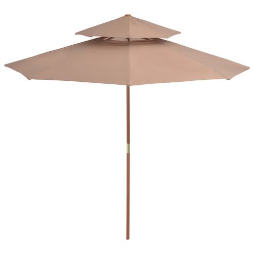 Parasol double avec mât en bois 270 cm Taupe - Photo n°3; ?>