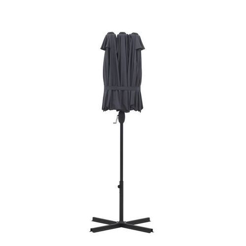 Parasol droit 2 tetes 3 x 1,8 m - Mât et baleines en acier - polyester 180gr - Gris - Photo n°2; ?>