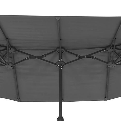 Parasol droit 2 tetes 3 x 1,8 m - Mât et baleines en acier - polyester 180gr - Gris - Photo n°3; ?>