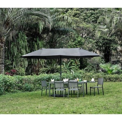Parasol droit 2 tetes 4,6 x 2,75 m - Mât et baleines aluminium - polyester 180gr - Gris - Photo n°2; ?>