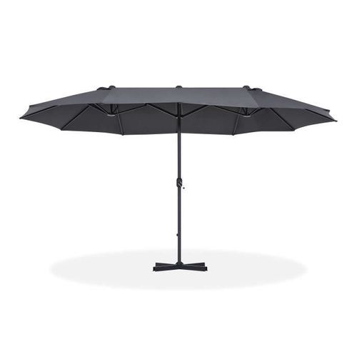 Parasol droit 2 tetes 4,6 x 2,75 m - Mât et baleines aluminium - polyester 180gr - Gris - Photo n°3; ?>