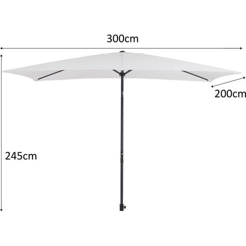 Parasol droit 3x2 m inclinable - Mât Aluminium avec toile polyester 160 g/m² - Blanc - Photo n°3; ?>