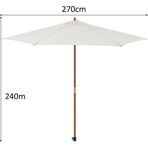 Parasol droit diametre 2,7 m - Mât bois rond et polyester 160g/m² - Beige - Photo n°3; ?>