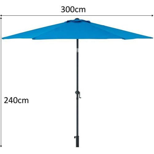 Parasol droit inclinable - Aluminium, 6 baleines en acier et polyester 160 g/m² - 3 m - Bleu profond - Photo n°3; ?>