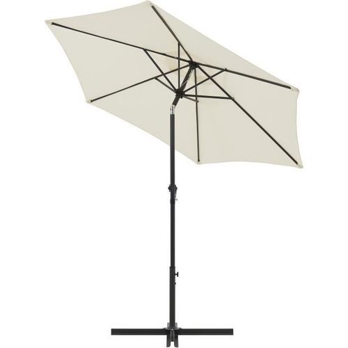 Parasol droit rond diam 2,5 m - inclinable & avec manivelle - Mât aluminium et toile polyester 160g - Ecru - Photo n°2; ?>