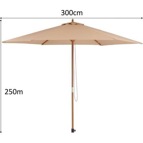 Parasol en bois rond et polyester 160g/m² - Arc 3 m - Beige taupe - Photo n°3; ?>