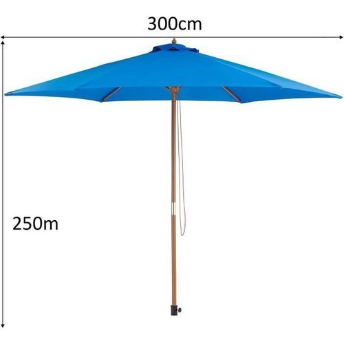 Parasol en bois rond et polyester 160g/m² - Arc 3 m - Bleu profond - Photo n°3; ?>