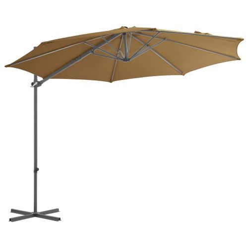 Parasol en porte-à-faux avec mât en acier Taupe 300 cm - Photo n°3; ?>