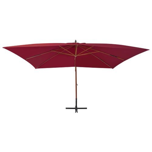 Parasol en porte-à-faux avec mât en bois 400 x 300 cm Bordeaux - Photo n°3; ?>