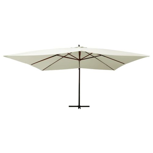 Parasol en porte-à-faux avec mât en bois 400x300 cm Blanc sable - Photo n°2; ?>