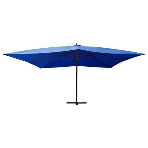 Parasol en porte-à-faux avec mât en bois 400x300 cm Bleu azuré - Photo n°2; ?>
