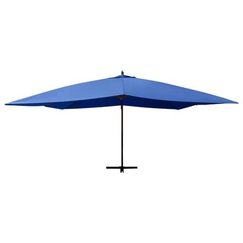 Parasol en porte-à-faux avec mât en bois 400x300 cm Bleu azuré - Photo n°3; ?>
