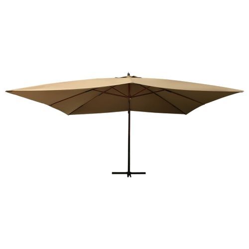 Parasol en porte-à-faux avec mât en bois 400x300 cm Taupe - Photo n°2; ?>