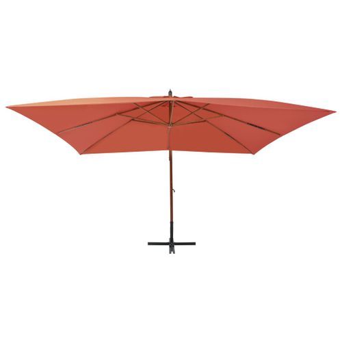 Parasol en porte-à-faux avec mât en bois 400x300 cm Terre cuite - Photo n°3; ?>