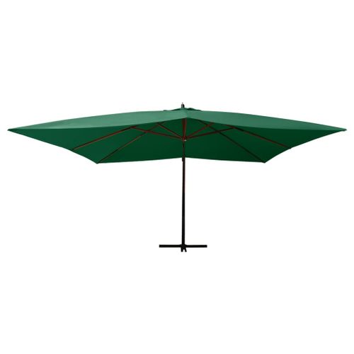 Parasol en porte-à-faux avec mât en bois 400x300 cm Vert - Photo n°2; ?>