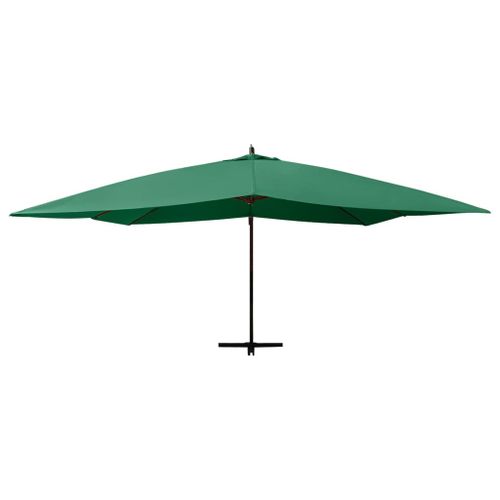 Parasol en porte-à-faux avec mât en bois 400x300 cm Vert - Photo n°3; ?>