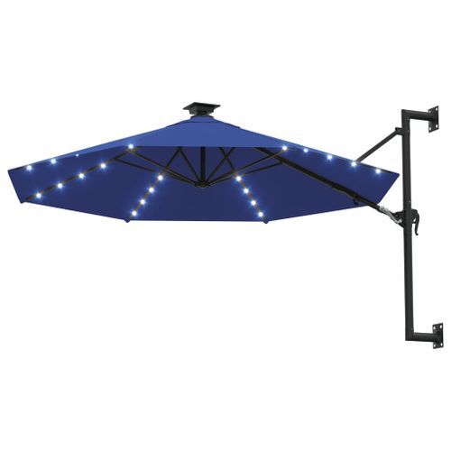 Parasol mural avec mât métallique et LED 300 cm Bleu - Photo n°3; ?>