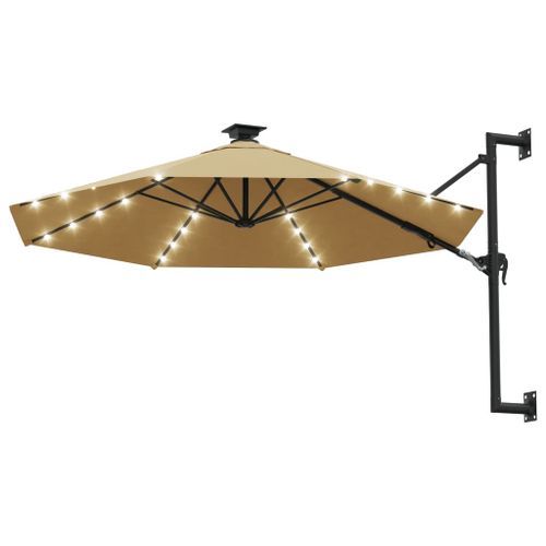 Parasol mural avec mât métallique et LED 300 cm Taupe - Photo n°2; ?>