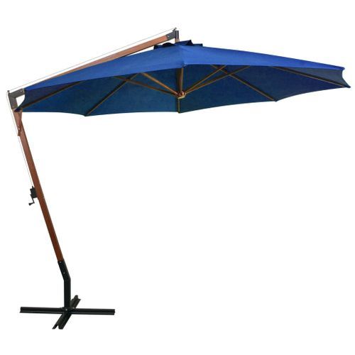 Parasol suspendu avec mât Bleu azuré 3,5x2,9 m Bois de sapin - Photo n°3; ?>